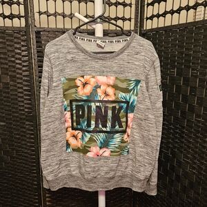 PINK Victorias Secret Logo Sweatshirt Tropical Hibiscus Print
